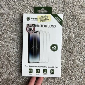 Premium Shieldz Clear Glass Protector IPhone 15 Plus 15 Pro Max 16 Plus 3pk